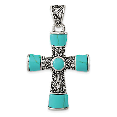#ad Silver Synthetic Turquoise Antiqued Cross Pendant QC8145 $67.13