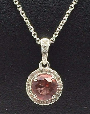 #ad Petite Sterling Silver 925 Faceted Round Peach Morganite CZ Halo Necklace 18#x27;#x27; $23.60