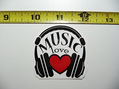 #ad MUSIC LOVE HEADPHONES OVER HEART DECAL STICKER SONGS BAND FAN APPRECIATION $2.69