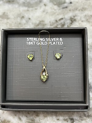 #ad PERIDOT Genuine Green Hearts Sterling amp; Gold Plate Earring amp; Necklace Set. $35.00