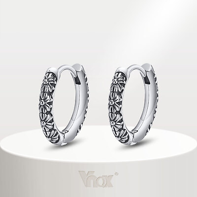#ad Vnox Men Vintage Hoop Earrings Silver Stainless Steel Huggie Hoops Gothic Gifts $15.99