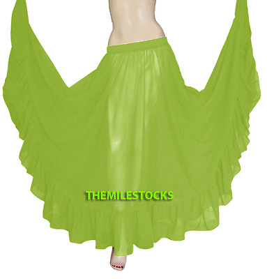 #ad Yellow Green TMS Ruffle Full Circle Skirt Belly Dance Gypsy Flamenco 25Color $24.99