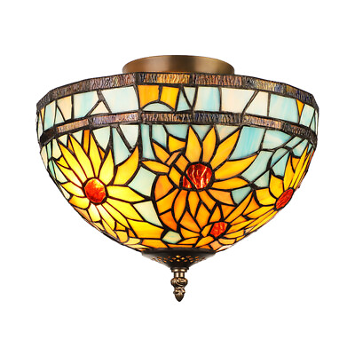 #ad Modern Tiffany Sunflower Stained Art Glass LED Ceiling Light Bowl Shape Ceilings $129.00