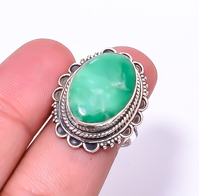 #ad Variscite Green Turquoise Fine Art Oxidised 925 Sterling Silver Ring S.7.5 R32 $22.54