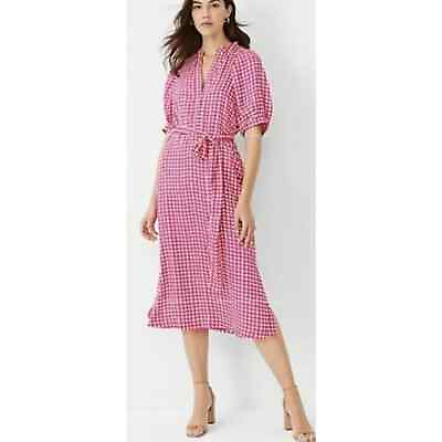 #ad #ad Ann Taylor Pink Gingham Midi Belted Shirt Dress Size Small Tall NWOT Defect $14.00