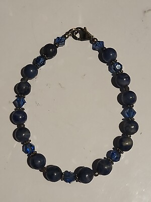 #ad Sterling Silver Lapis Lazuli Beaded Bracelet $25.00