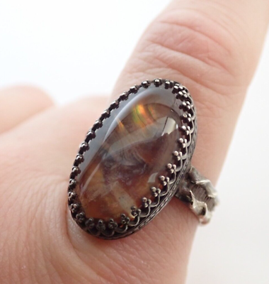 #ad Vintage Signed Fire Agate Sterling Silver Detailed Bezel Prongs Ring Sz 10 $139.99