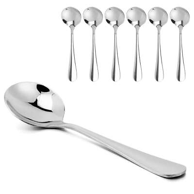 #ad #ad 6 12Pcs Soup Spoons Round Stainless Steel Bouillon Spoons Table Serving Cooking $7.99