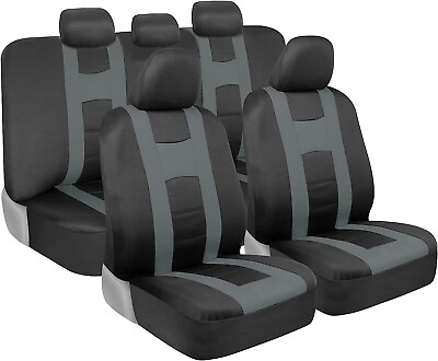 #ad Daul Color Light Gray Full Set Seat Cover Breathable Fits Sedan Van SUV Truck $75.00