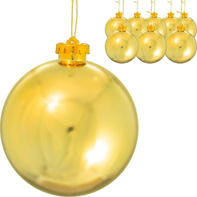 #ad LARGE SHINY 4quot; GOLD CHRISTMAS BALLS OUTDOOR PLASTIC ORNAMENTS 100MM 27 COUNT $24.99