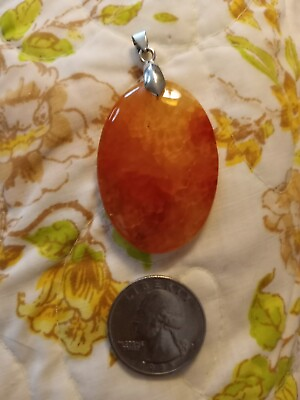 #ad Beautiful Large Agate Pendant with 18quot; Ribbon Necklace $8.99