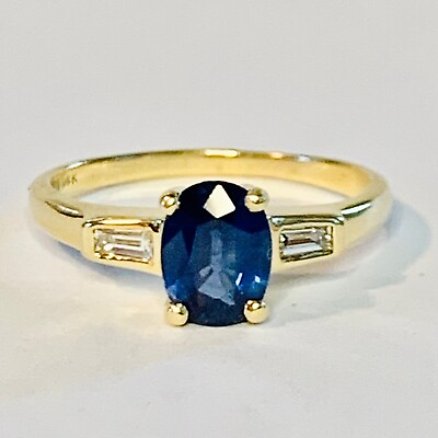 #ad 14KY Sapphire amp; Diamond Engagement Ring 1ct Sapphire .14ct Diamond Ring Size 8.5 $749.00