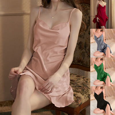 #ad Women#x27;s Sexy Sleeveless V Neck Nightdress Lingerie Pyjamas Mini Dress Nightwear $19.89
