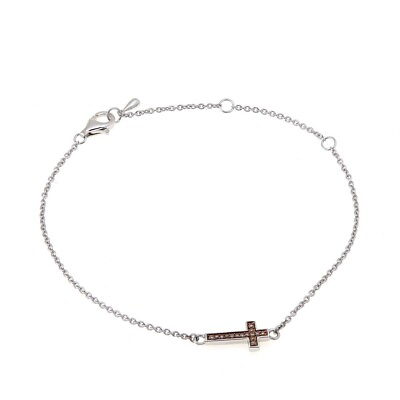 #ad Rarities Sterling Silver Champagne Diamond Adjustable Cross Bracelet $102.47