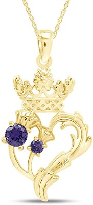 #ad Luckenbooth Scottish Symbol of Love Thistle Heart Crown Amethyst Pendant $47.19