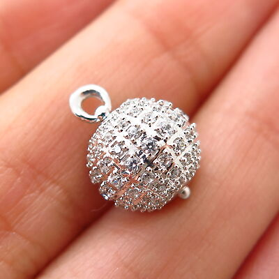 #ad 925 Sterling Silver C Z Christmas Ball Design Charm Pendant $17.99