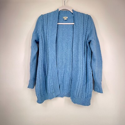 #ad LL Bean Cardigan Womens Teal Long Sleeve Open Front Knit 100% Cotton Size Small $9.99