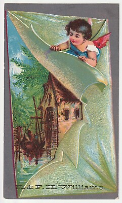 #ad 1880s Williams Wall Decor Store Water Mill Fairy Meriden CT Victorian Trade Card $15.00