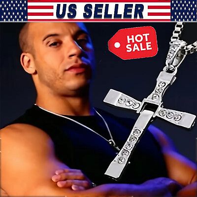 #ad The Fast And The Furious Dominic Torettos Cross Pendant Chain Necklace HB $4.99