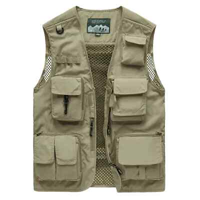 #ad Summer Men Fishing Tool Vest Photographer Waistcoat Mesh Cargo Sleeveless Jacket $50.46