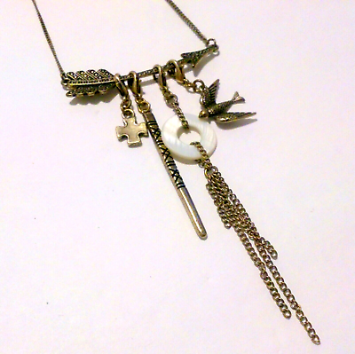 #ad Long Brass Tone Arrow Charm Necklace $11.99