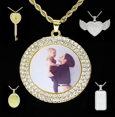 CZ Photo Pendant 14k Gold Plated Stainless Steel Rope Chain Picture Included $17.99