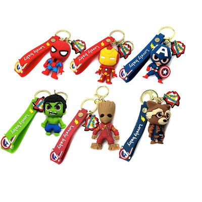 #ad Spider Man Key Ring Hulk Raccoon Marvel Hero Figure Toy Silicone Keychain $6.99