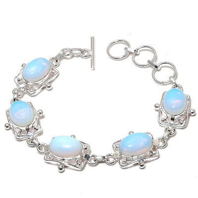 #ad Milky Opalite Gemstone 925 Handmade Sterling Silver Jewelry Bracelet Size 8quot; $10.99