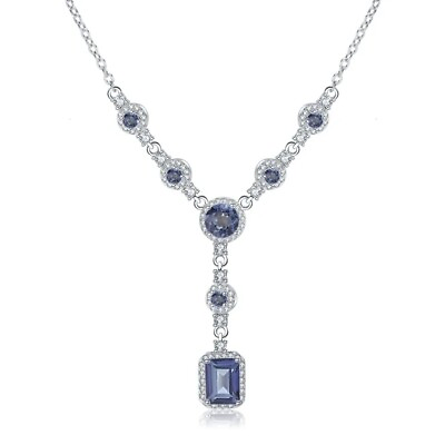 #ad Natural Iolite Blue Mystic Quartz Gemstone 925 Sterling Silver Luxury Y Necklace $91.79