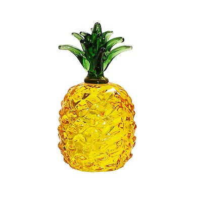 #ad Crystal Yellow Pineapple Figurines Glass Fruit Paperweight Art Collection Gift $15.03