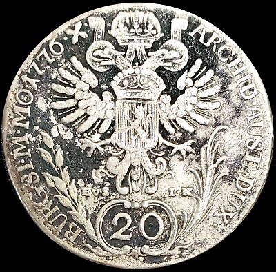 #ad 1776 Prague EVS IK 20 Kruezer Silver Coin Royal Mint of Bohemia M Theresia 0481 $180.00