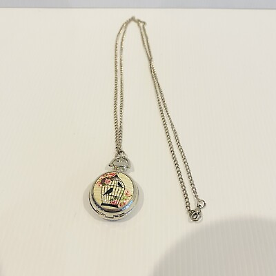 #ad Pendant Necklace Silver Chain Long Clock Watch Mirror Nursing AU $14.00