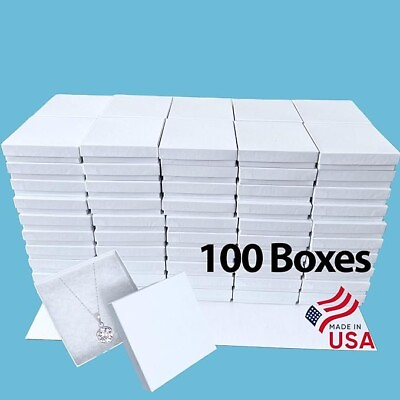 #ad 100 White Gloss Jewelry Boxes 3.5quot;x3.5quot;x7 8quot; Bulk Cotton Filled Box ... $49.95