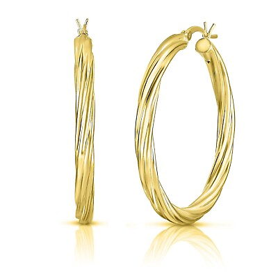 #ad 925 Sterling Silver 14K Yellow Gold Plated Twisted Hoops Earrings Gift 50mm $10.99