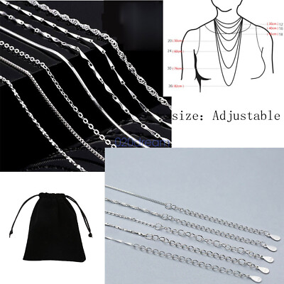 #ad Real 925 Sterling Silver Necklace Thin Short Chain Extend Adjust Charm Ladies $8.54
