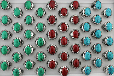 #ad 35pcs Wholesale Lots Cool Jewelry Big Mixed Natural Stone Women Lady#x27;s Rings $23.99