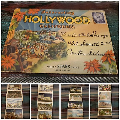 #ad Antique 1957 quot;Interesting Hollywood Californiaquot; Fold Out Postcard $13.65