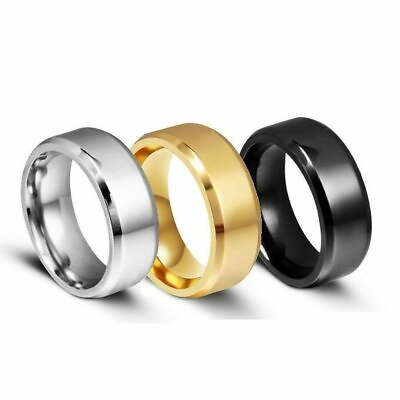 #ad 8MM Stainless Steel Ring Band Black Men#x27;s 6 to 12 Wedding Rings Man $6.55