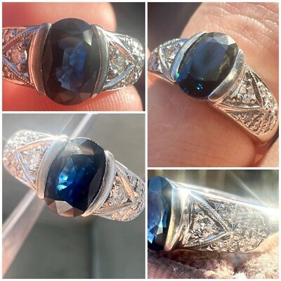 #ad 1.99ctw vintage solid platinum genuine sapphire Diamond highend ring heavy 7.83g $620.00