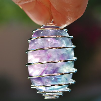 #ad Brazilian Rainbow Fluorite Crystal Pendant 20quot; Stainless Steel Chain amp; Charger $17.99