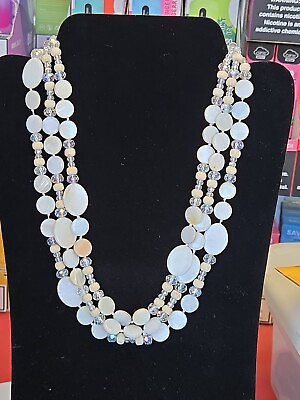 #ad Three Strand Mother Of Pearl W AB Crystal Beads 18 Inch Necklace With 3quot; Extend $30.00