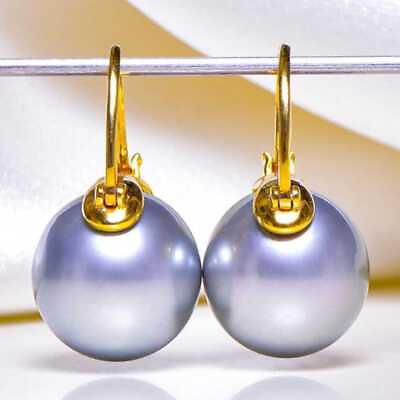 #ad Highlights 16MM silver gray Shell Pearl Earrings 18K Lucky Aquaculture Cultured C $12.01