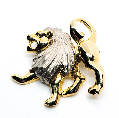 #ad Angel Lion Leo signed vintage gold and silver two toned figural brooch $14.40