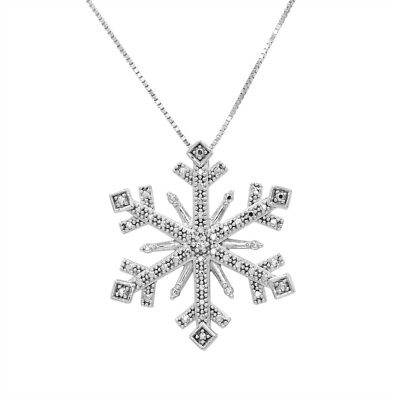 #ad Diamond Snowflake Pendant Necklace in .925 Sterling Silver 18 inch Box Chain $24.95