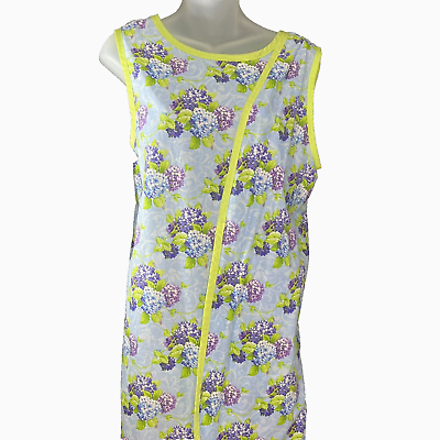 #ad Blue Purple Green Floral Cotton Wrap Apron House Dress Size M Handmade Vintage $10.95