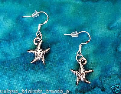 #ad VINTAGE D STARFISH SILVER CHARM EARRINGS LUAU BEACH PARTY NAUTICAL STERLING HOOK $1.97
