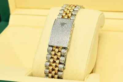 #ad Round Lab Created Diamond Men#x27;s Link Bracelet 925 Silver Two Tone Gold Plated $204.00