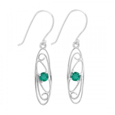#ad 925 Silver Sterling Green Onyx Round Shape Unique Design Earrings For Women $11.13