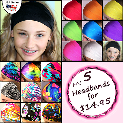 #ad Wide Headbands Set of 5 Sports Workouts Fashion Bolder Brighter Colors Bands $14.95