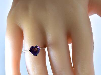 #ad Amethyst and White Gold Ring Centering a Fine Heart Shaped Vivid Purple Amethyst $565.25